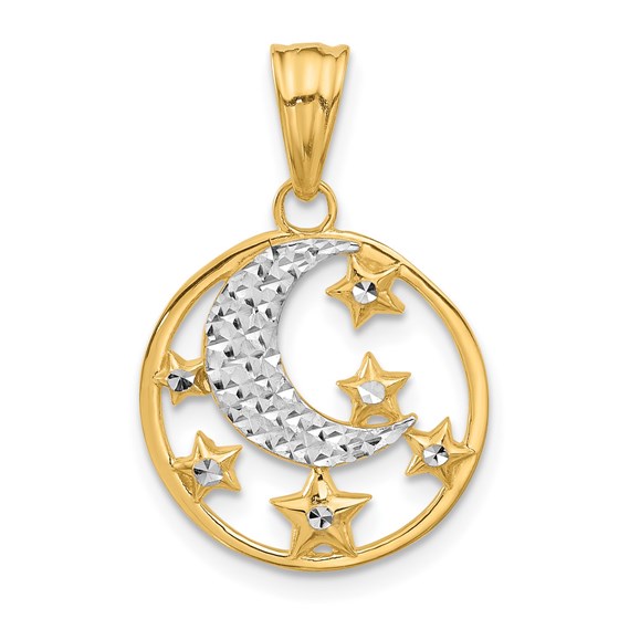 14K Yellow & Rhodium D/C Moon and Stars Pendant - 25.4 mm 14K Yellow & Rhodium D/C Moon and Stars Pendant - 25.4 mm