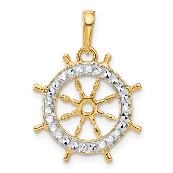 14K Yellow & Rhodium D/C Ship's Wheel Pendant - 23.8 mm 14K Yellow & Rhodium D/C Ship's Wheel Pendant - 23.8 mm