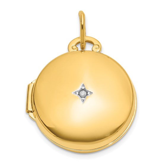 14K Yellow & Rhodium Diamond 16mm Round Locket - 23 mm 14K Yellow & Rhodium Diamond 16mm Round Locket - 23 mm