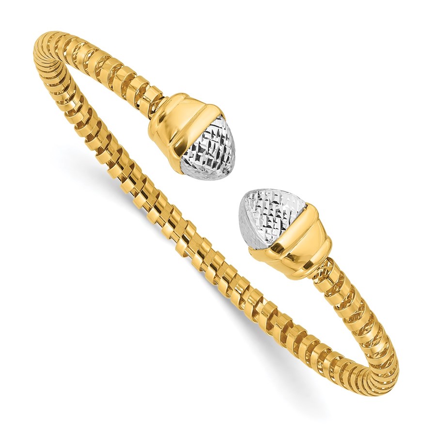 14K Yellow & Rhodium Diamond-cut Fancy Spiral Cuff Bracelet - in.