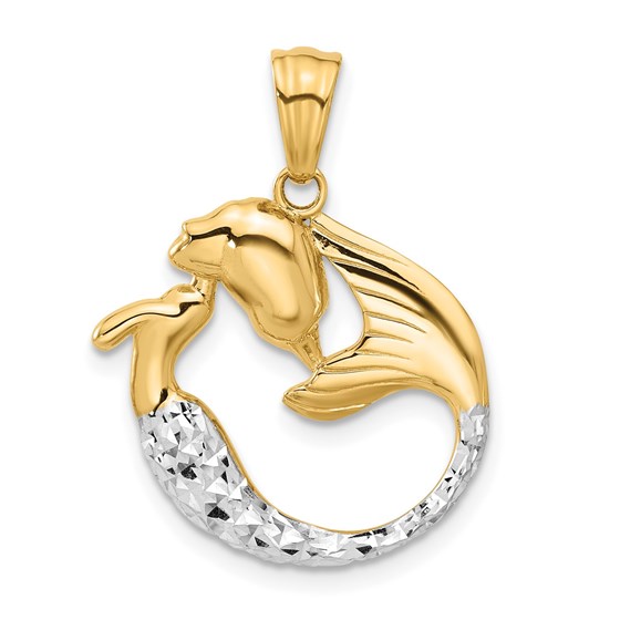 14K Yellow & Rhodium Diamond Cut Mermaid Pendant - 27.5 mm 14K Yellow & Rhodium Diamond Cut Mermaid Pendant - 27.5 mm