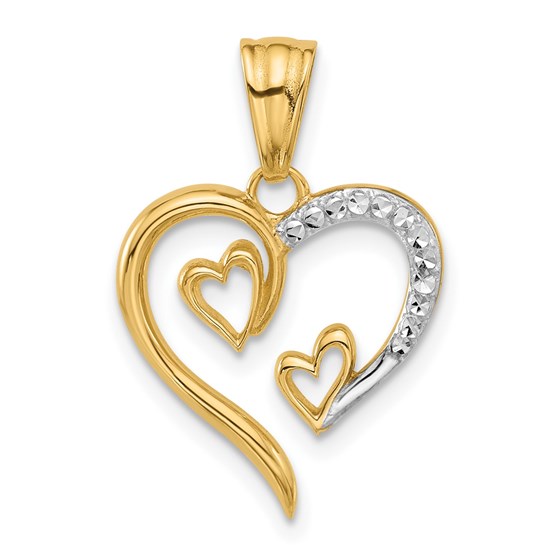 14K Yellow & Rhodium Diamond-cut Open Hearts Pendant - 23.8 mm 14K Yellow & Rhodium Diamond-cut Open Hearts Pendant - 23.8 mm