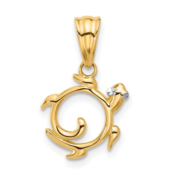 14K Yellow & Rhodium Diamond Cut Swirl Turtle Pendant - 20.7 mm 14K Yellow & Rhodium Diamond Cut Swirl Turtle Pendant - 20.7 mm