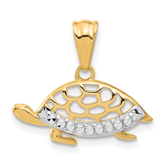 14K Yellow & Rhodium Diamond Cut Turtle Pendant - 18 mm 14K Yellow & Rhodium Diamond Cut Turtle Pendant - 18 mm