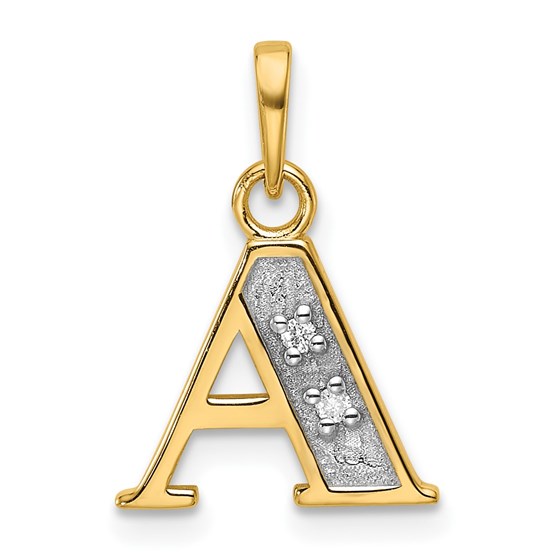 14K Yellow & Rhodium Diamond Letter A Initial Pendant - 18.7 mm