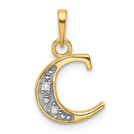 14K Yellow & Rhodium Diamond Letter C Initial Pendant - 19 mm 14K Yellow & Rhodium Diamond Letter C Initial Pendant - 19 mm