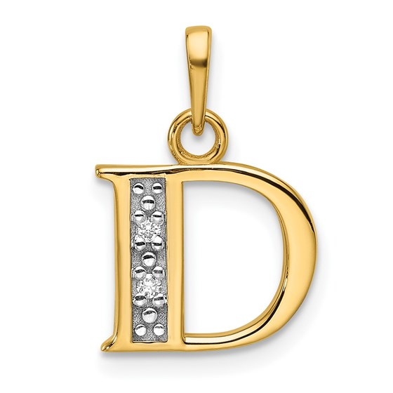 14K Yellow & Rhodium Diamond Letter D Initial Pendant - 18.5 mm