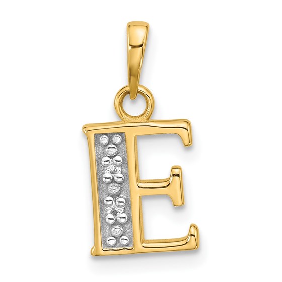 14K Yellow & Rhodium Diamond Letter E Initial Pendant - 17.5 mm