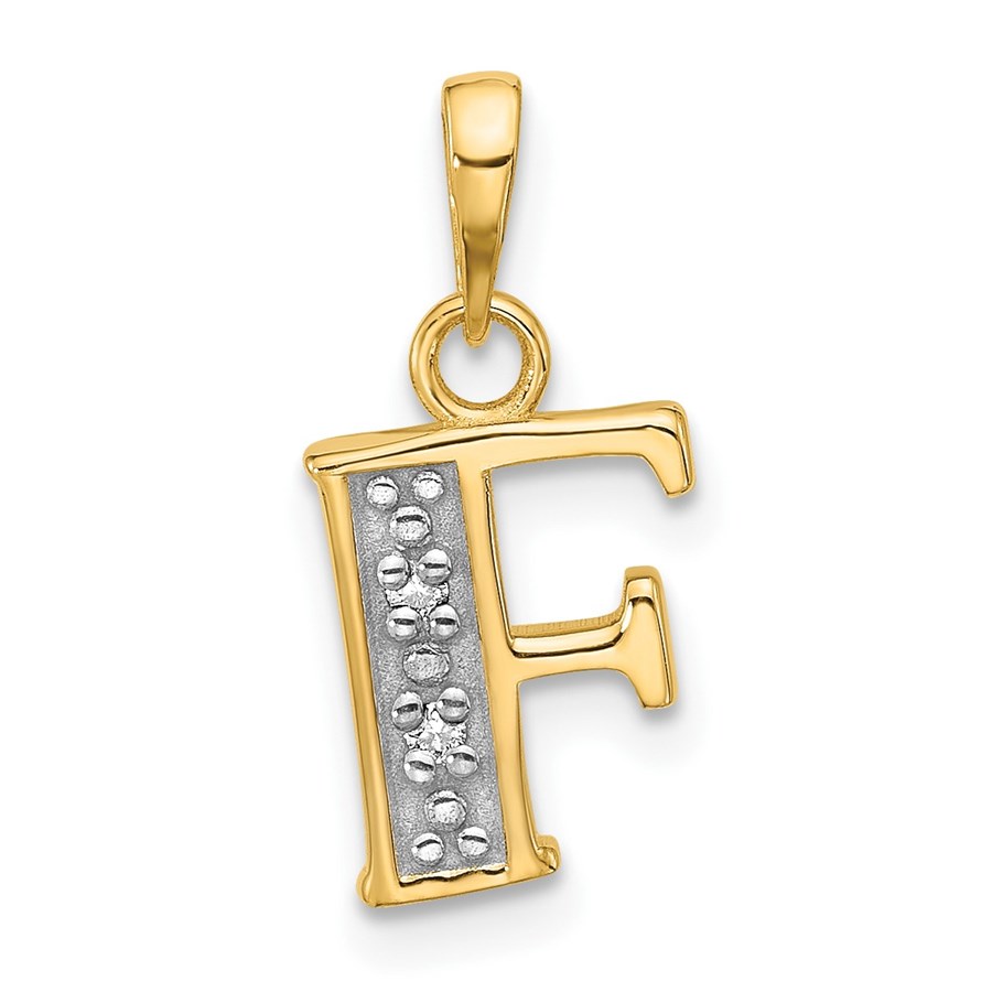 14K Yellow & Rhodium Diamond Letter F Initial Pendant - 18.5 mm