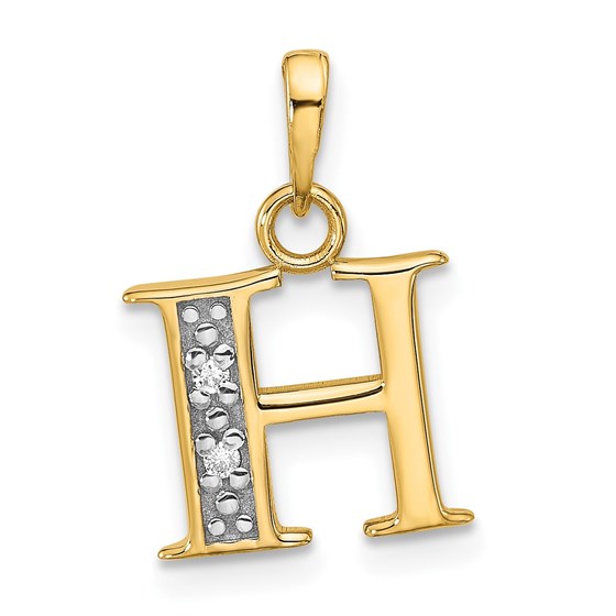 14K Yellow & Rhodium Diamond Letter H Initial Pendant - 18.5 mm
