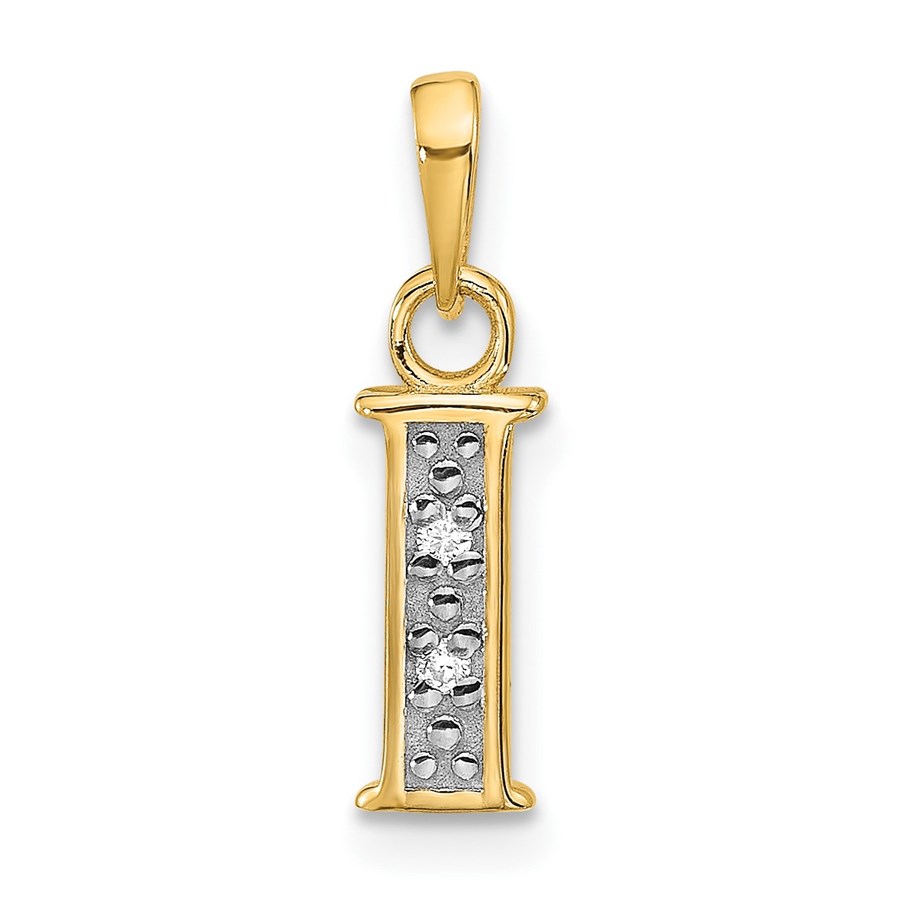 14K Yellow & Rhodium Diamond Letter I Initial Pendant - 18.5 mm