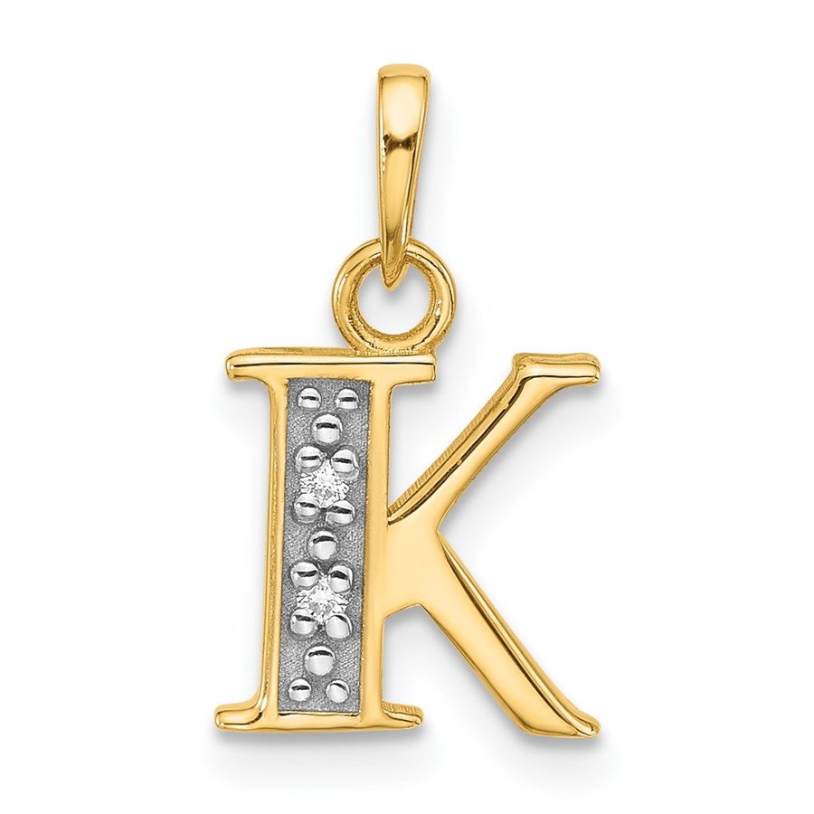 14K Yellow & Rhodium Diamond Letter K Initial Pendant - 18.5 mm