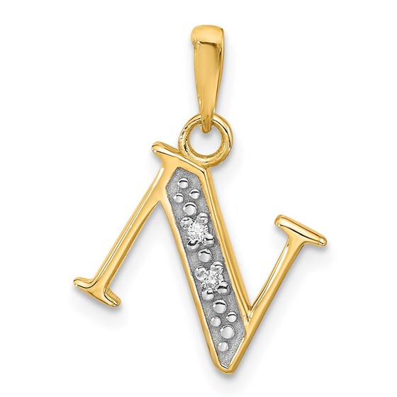 14K Yellow & Rhodium Diamond Letter N Initial Pendant - 21.2 mm 14K Yellow & Rhodium Diamond Letter N Initial Pendant - 21.2 mm