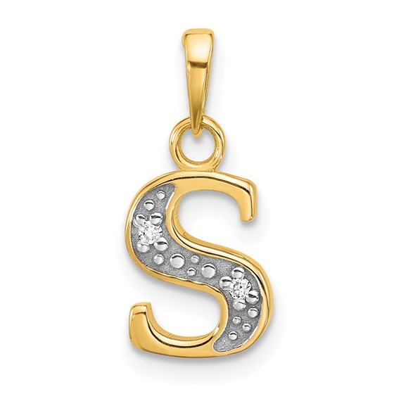 14K Yellow & Rhodium Diamond Letter S Initial Pendant - 18.5 mm 14K Yellow & Rhodium Diamond Letter S Initial Pendant - 18.5 mm