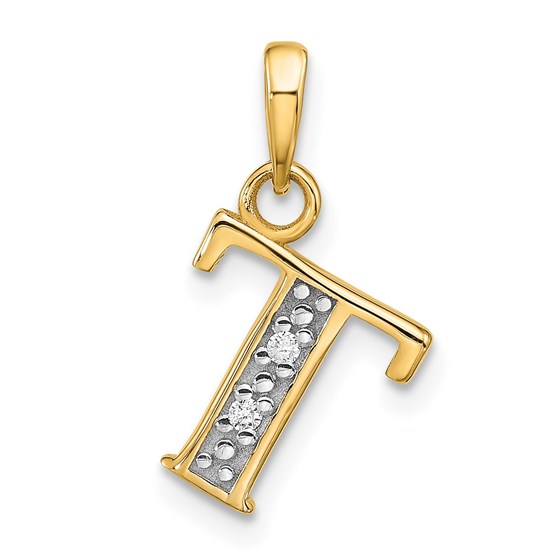 14K Yellow & Rhodium Diamond Letter T Initial Pendant - 19 mm 14K Yellow & Rhodium Diamond Letter T Initial Pendant - 19 mm