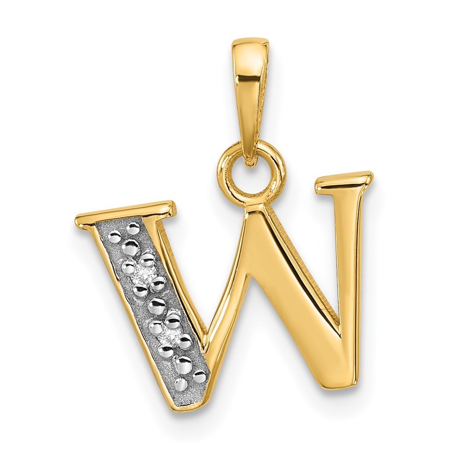 14K Yellow & Rhodium Diamond Letter W Initial Pendant - 18 mm