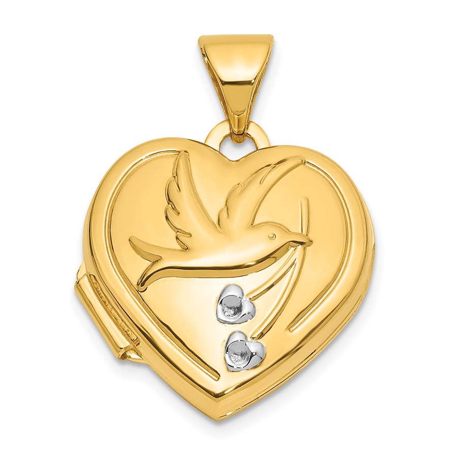 14K Yellow & Rhodium Dove TOGETHER FOREVER Heart Locket - 21 mm