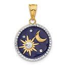 14K Yellow & Rhodium Enameled Sun and Moon Pendant - 26 mm