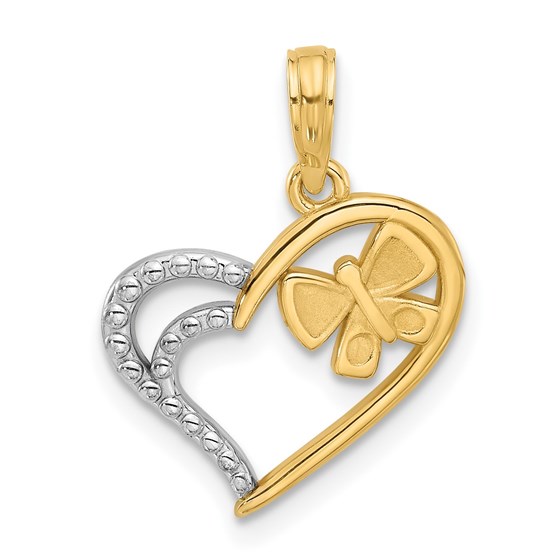 14K Yellow & Rhodium Fancy Heart and Butterfly Charm - 20.1 mm