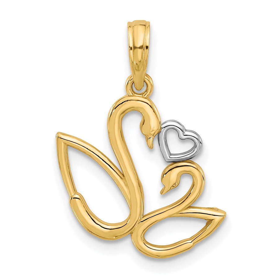 14K Yellow & Rhodium Fancy Heart and Swans Charm - 23.7 mm