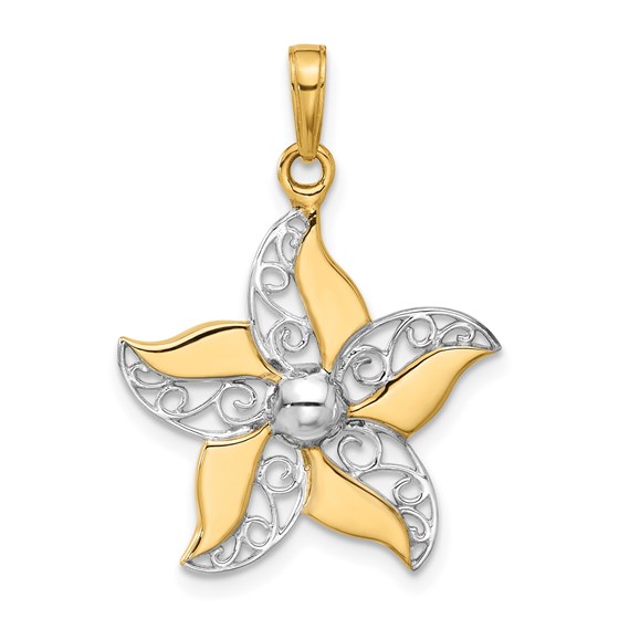14K Yellow & Rhodium Filigree Flower Pendant - 31 mm 14K Yellow & Rhodium Filigree Flower Pendant - 31 mm