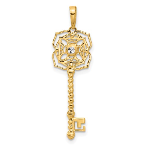 14K Yellow & Rhodium Floral Key Pendant - 37.4 mm 14K Yellow & Rhodium Floral Key Pendant - 37.4 mm