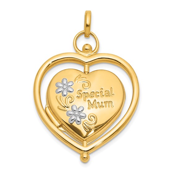 14K Yellow & Rhodium Floral Mum Reversible Heart Locket - 24 mm
