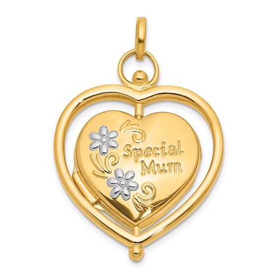 14K Yellow & Rhodium Floral Mum Reversible Heart Locket - 24 mm 14K Yellow & Rhodium Floral Mum Reversible Heart Locket - 24 mm