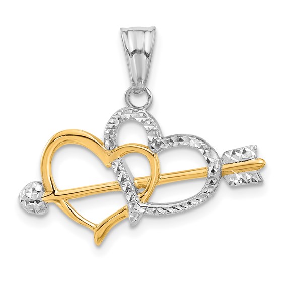 14K Yellow & Rhodium Hearts and Arrow Pendant - 24 mm 14K Yellow & Rhodium Hearts and Arrow Pendant - 24 mm