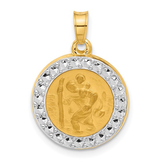 14K Yellow & Rhodium Hollow St. Christopher Medal - 21.2 mm 14K Yellow & Rhodium Hollow St. Christopher Medal - 21.2 mm