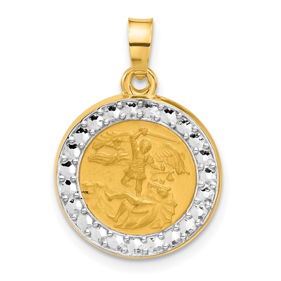 14K Yellow & Rhodium Hollow St. Michael Medal - 22.5 mm 14K Yellow & Rhodium Hollow St. Michael Medal - 22.5 mm