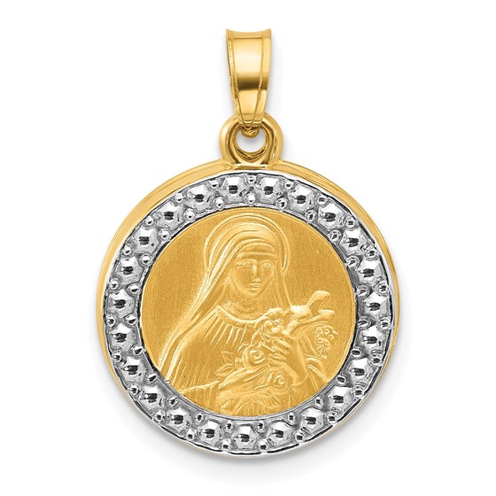 14K Yellow & Rhodium Hollow St. Theresa Pendant - 21.5 mm 14K Yellow & Rhodium Hollow St. Theresa Pendant - 21.5 mm