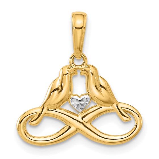 14K Yellow & Rhodium Infinity Love Birds Pendant - 19.5 mm 14K Yellow & Rhodium Infinity Love Birds Pendant - 19.5 mm