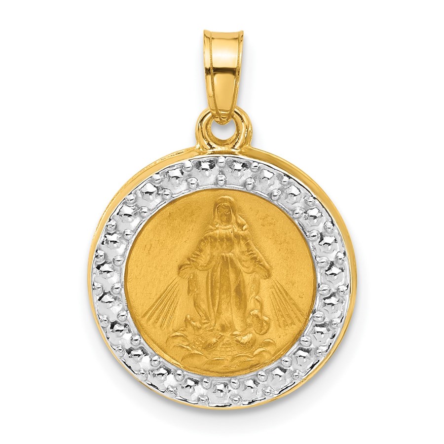 14K Yellow & Rhodium Miraculous Mary Back Medal - 21.3 mm