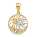14K Yellow & Rhodium Ocean and Palm Tree Round Pendant - 24 mm
