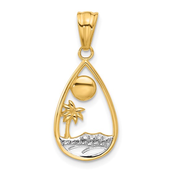 14K Yellow & Rhodium Ocean Teardrop Pendant - 27.2 mm 14K Yellow & Rhodium Ocean Teardrop Pendant - 27.2 mm