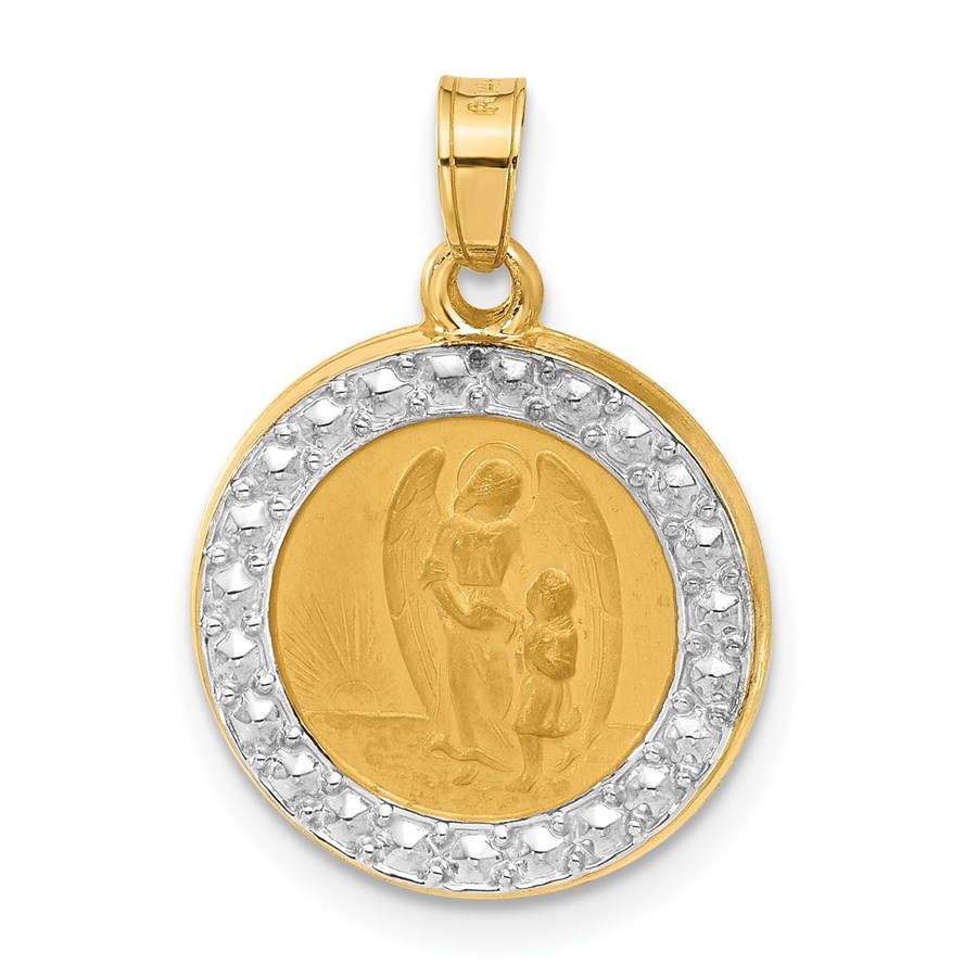 14K Yellow & Rhodium Our Guardian Angel Medal - 21.1 mm