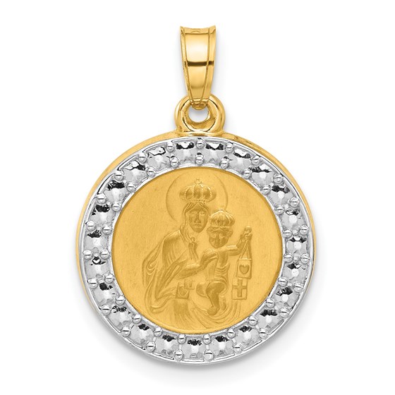 14K Yellow & Rhodium Our Lady of Mt Carmel Medal - 21.9 mm