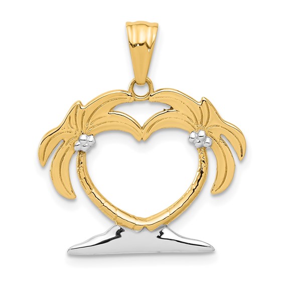 14K Yellow & Rhodium Palm Tree Heart Pendant - 27 mm 14K Yellow & Rhodium Palm Tree Heart Pendant - 27 mm
