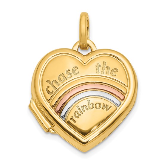 14K Yellow & Rhodium Rose CHASE THE RAINBOW Heart Locket - 21 mm 14K Yellow & Rhodium Rose CHASE THE RAINBOW Heart Locket - 21 mm