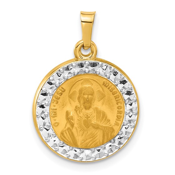 14K Yellow & Rhodium Sacred Heart of Jesus Medal - 22.8 mm