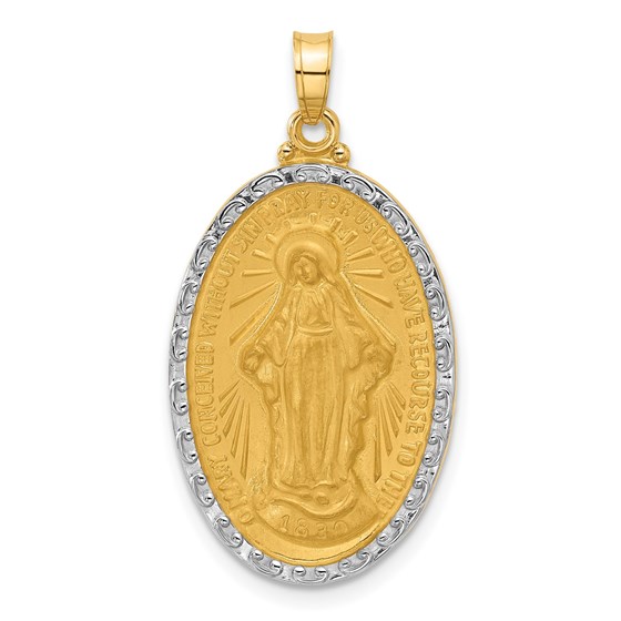 14K Yellow & Rhodium Satin Medal Solid Oval Pendant - 33 mm 14K Yellow & Rhodium Satin Medal Solid Oval Pendant - 33 mm
