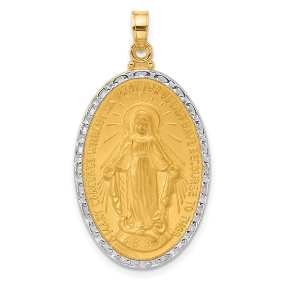 14K Yellow & Rhodium Satin Medal Solid Oval Pendant - 36.3 mm 14K Yellow & Rhodium Satin Medal Solid Oval Pendant - 36.3 mm
