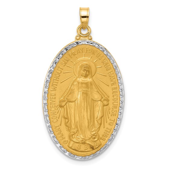 14K Yellow & Rhodium Satin Medal Solid Oval Pendant - 37.7 mm 14K Yellow & Rhodium Satin Medal Solid Oval Pendant - 37.7 mm