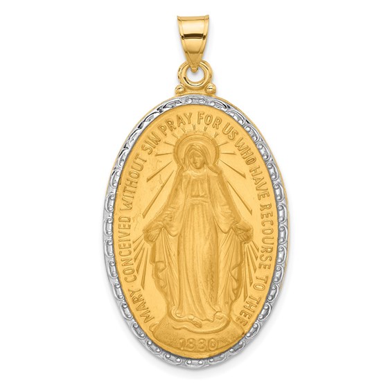 14K Yellow & Rhodium Satin Medal Solid Oval Pendant - 45 mm 14K Yellow & Rhodium Satin Medal Solid Oval Pendant - 45 mm