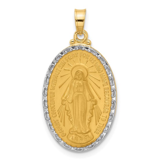 14K Yellow & Rhodium Solid Oval Pendant - 29.9 mm 14K Yellow & Rhodium Solid Oval Pendant - 29.9 mm