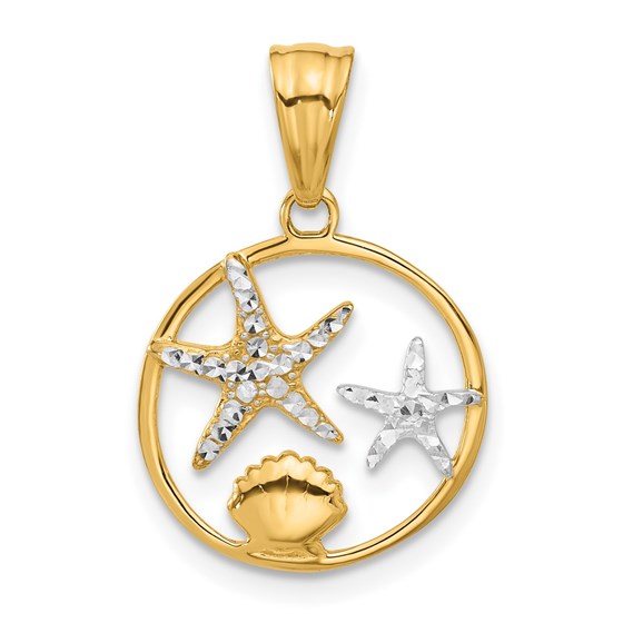 14K Yellow & Rhodium Starfish Seashell Circle Pendant - 23.7 mm 14K Yellow & Rhodium Starfish Seashell Circle Pendant - 23.7 mm