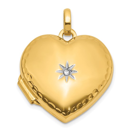 14K Yellow & Rhodium Textured Diamond 15mm Heart Locket - 23 mm 14K Yellow & Rhodium Textured Diamond 15mm Heart Locket - 23 mm