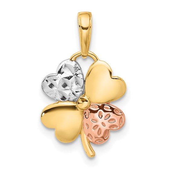 14K Yellow & Rhodium w/Rose and D/C Clover Pendant - 20.5 mm 14K Yellow & Rhodium w/Rose and D/C Clover Pendant - 20.5 mm