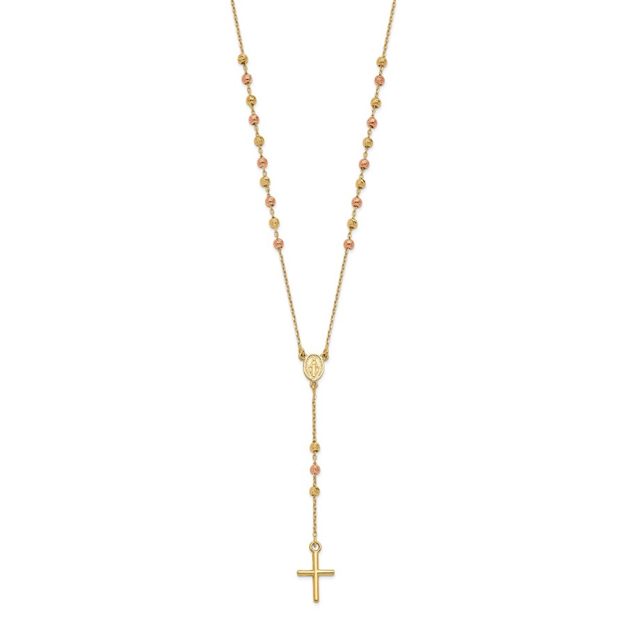 14K Yellow & Rose Gold Cross Y-Drop Necklace - 17.75 in.